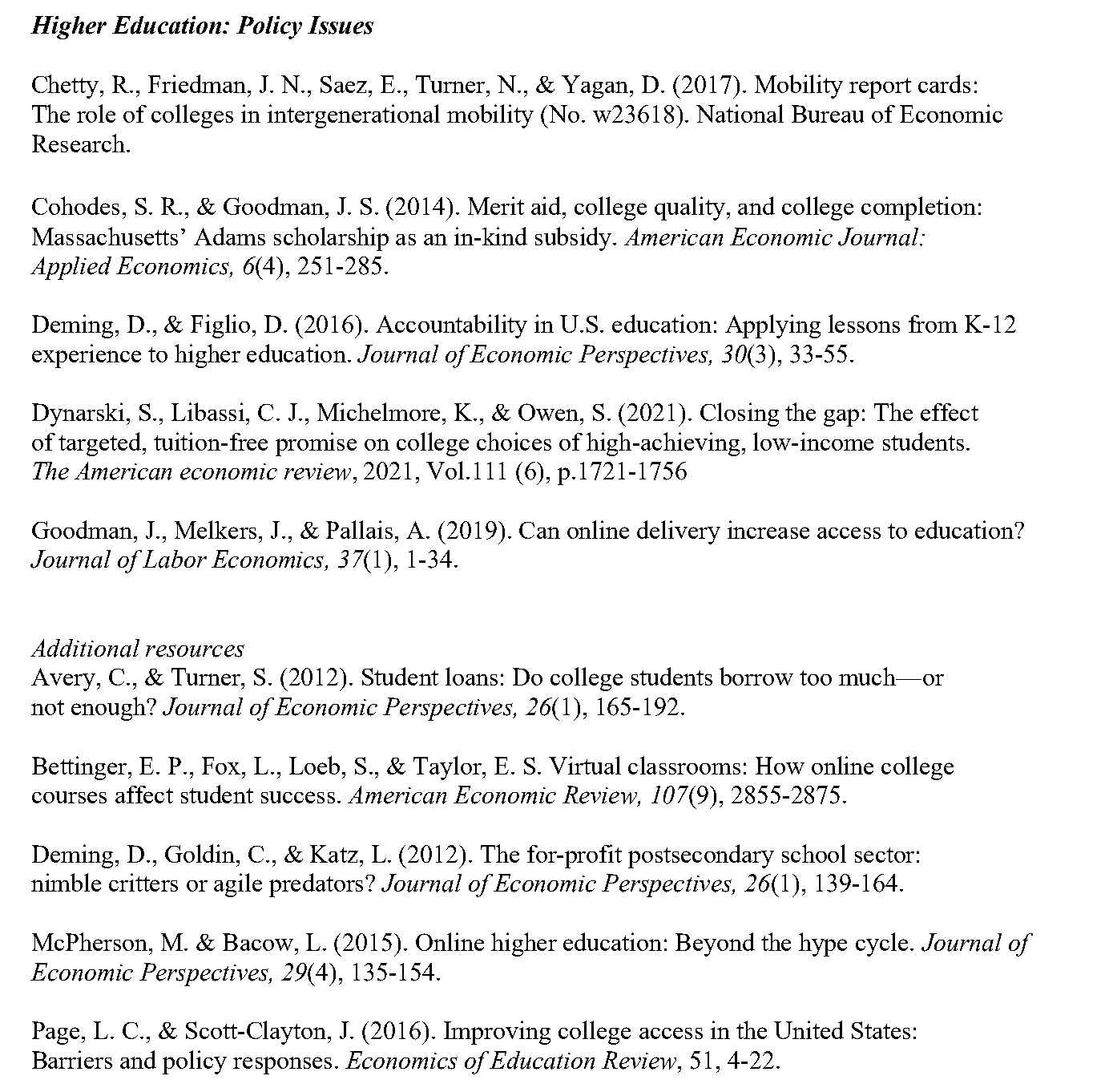 S803 higher education readings, policy issues, 2025