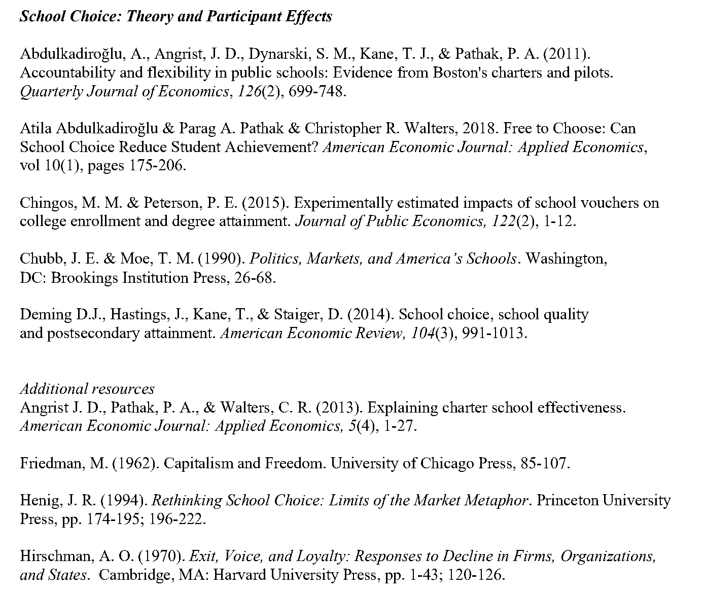 S803 school choice readings, theory and participant effects, 2025