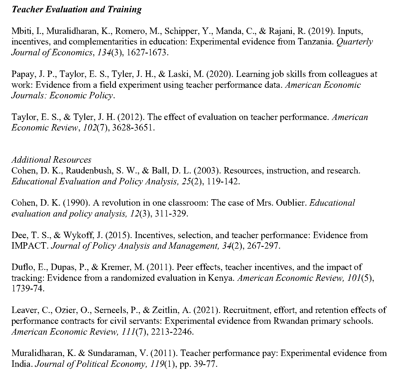 S803 teacher evaluation and training readings, 2025